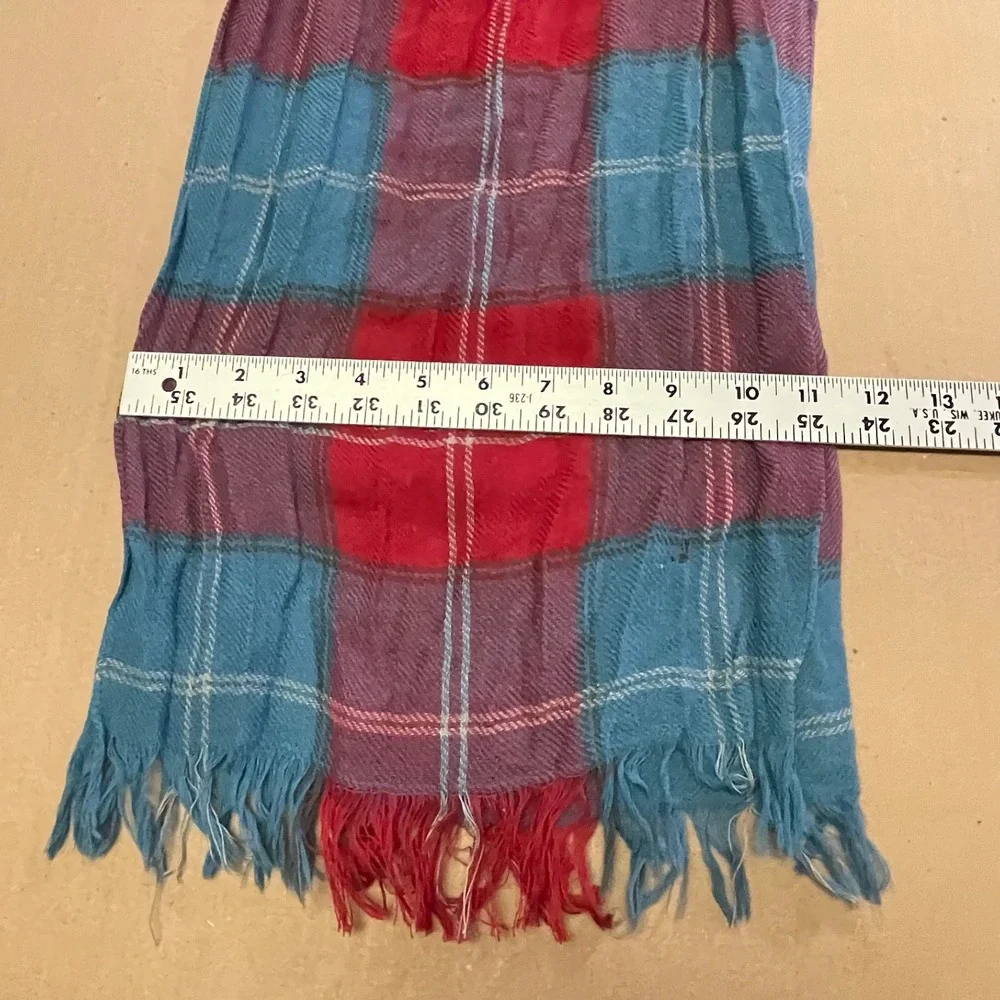 Gap Red/Blue Plaid Fringed Rectangle Scarf 70